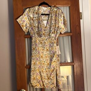 Brand New Floral Satiny Wrap Dress